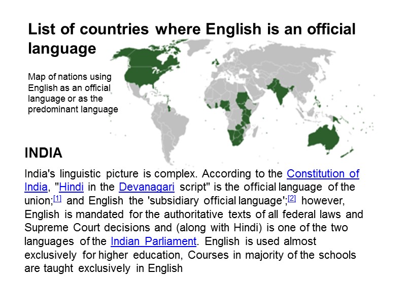 Map of nations using English as an official language or as the predominant language